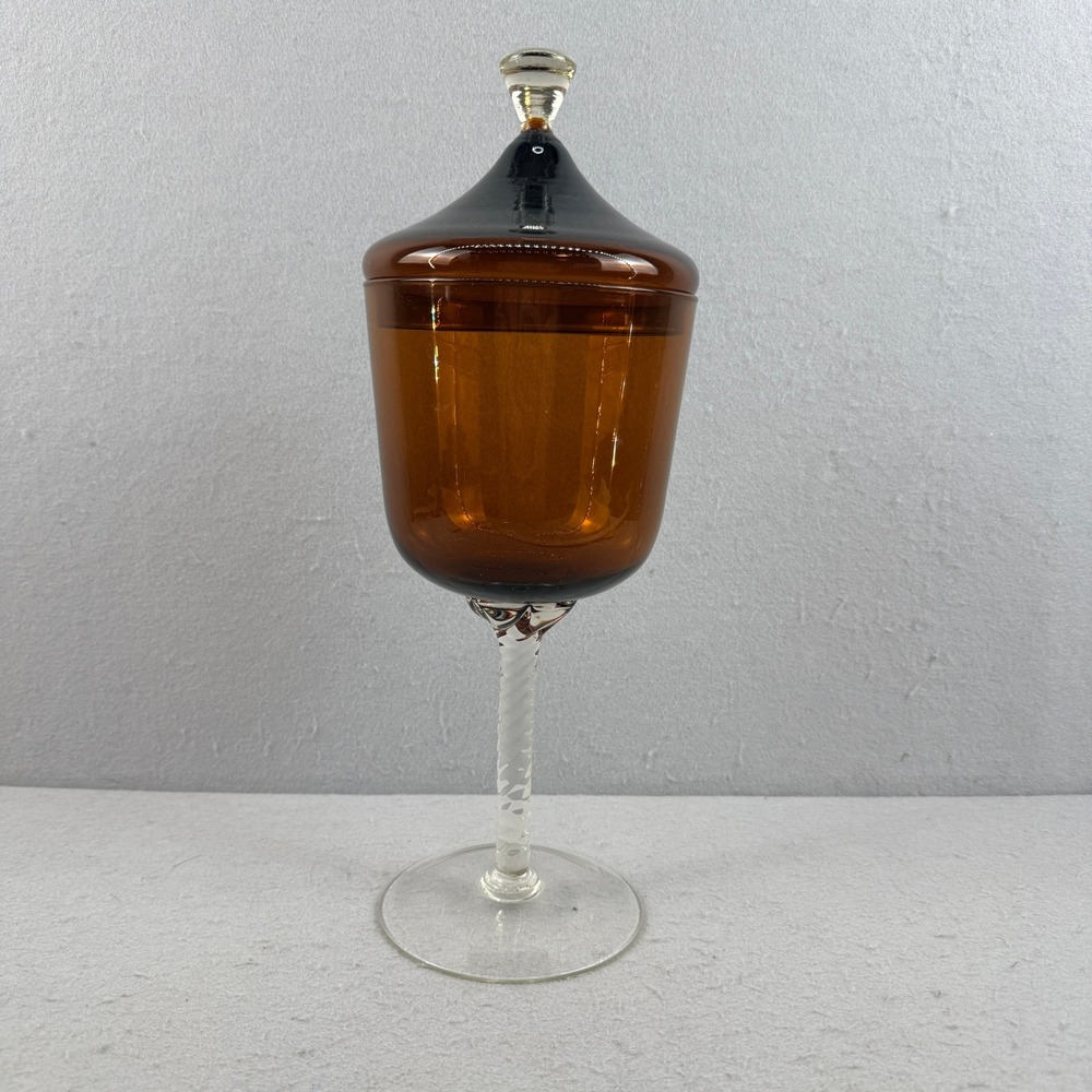 Empoli Italian Amber Glass Apothecary‎ Jar Spiral Twist Stem 13.5"